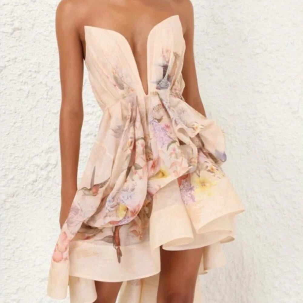 Zimmermann Illuminate Sculpted Linen-Silk Mini Dress